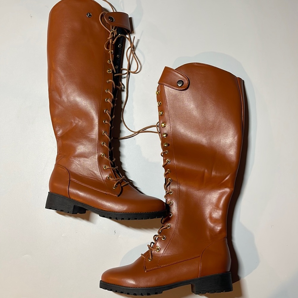 Boots Womens Western Platform Cowboy Lace-Up Round Toe Over The Knee High Boots